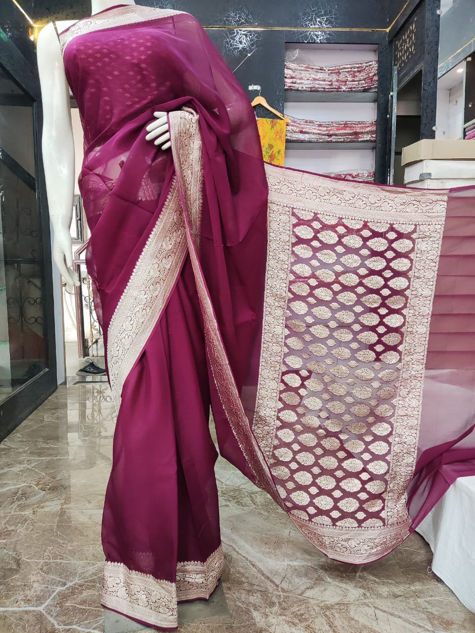 Chiffon Khaddi Georgette Banarasi Saree