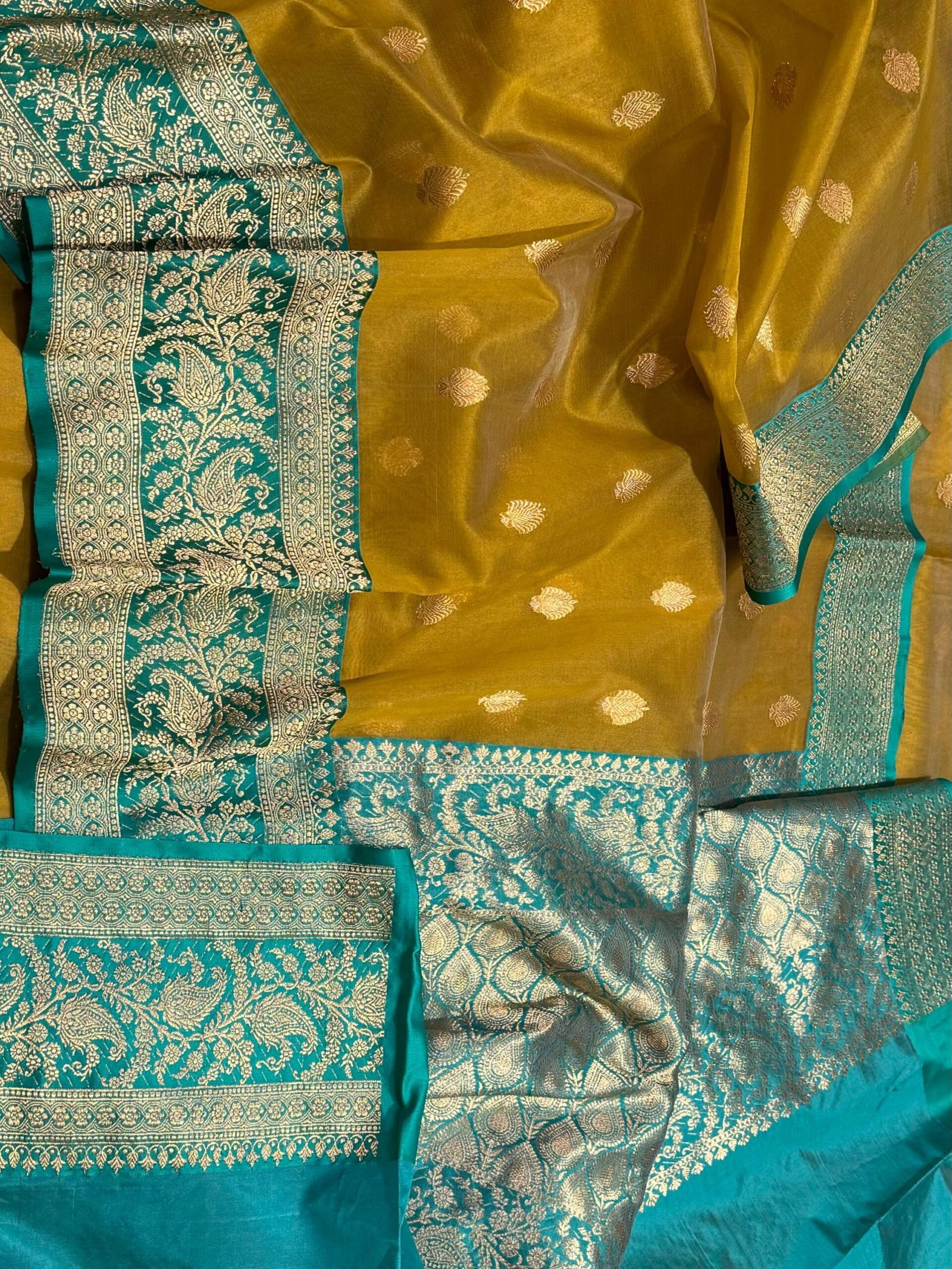 Banarasi Kora Saree Mashru Border Colour Mustard