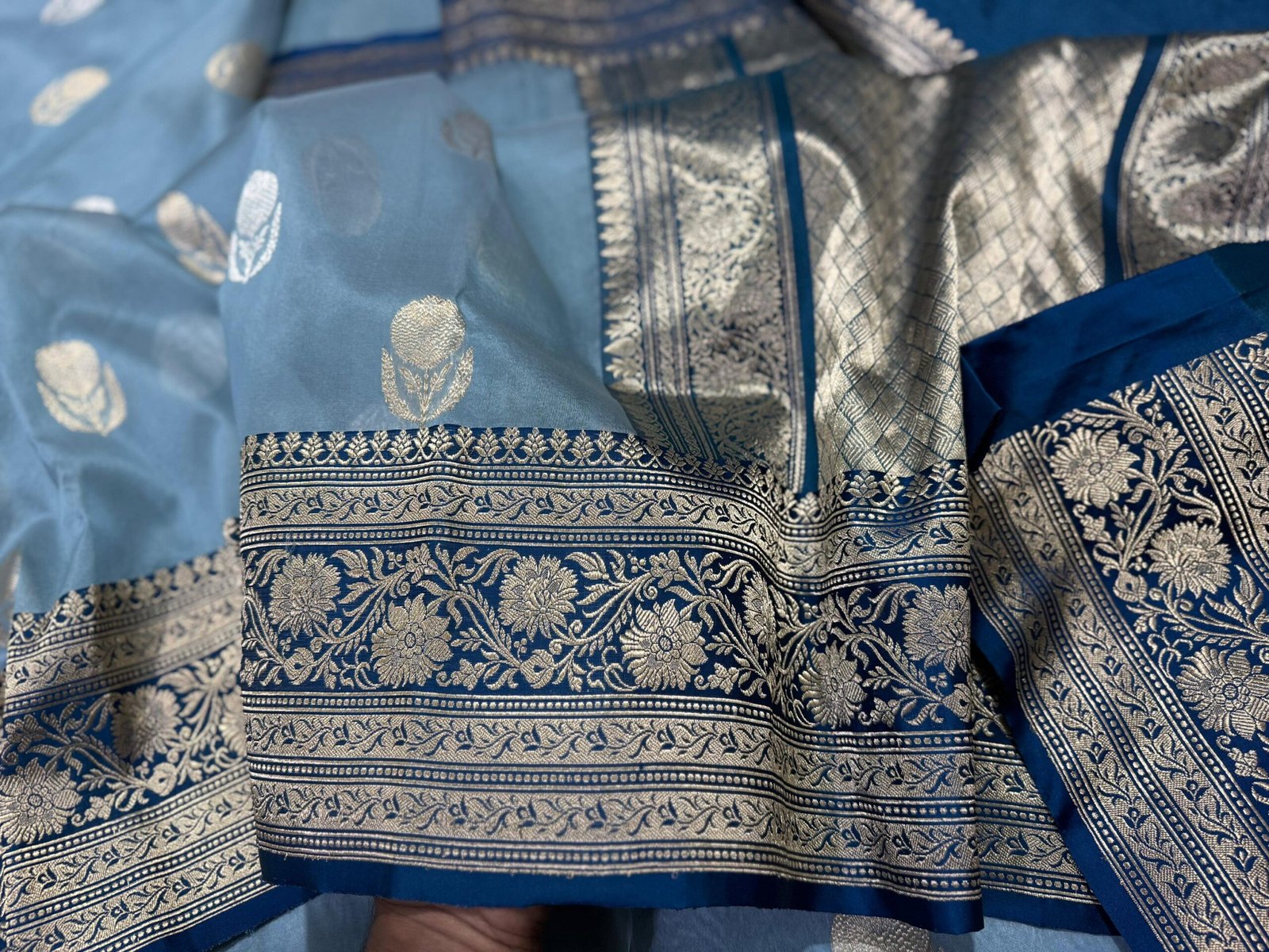 Banarasi Kora Saree Mashru Border Colour Blue