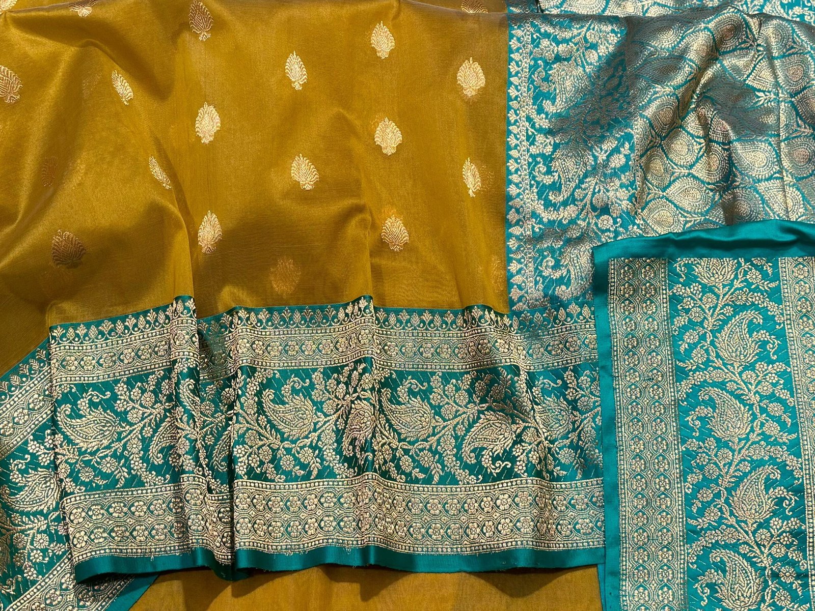 Banarasi Kora Saree Mashru Border Colour Mustard