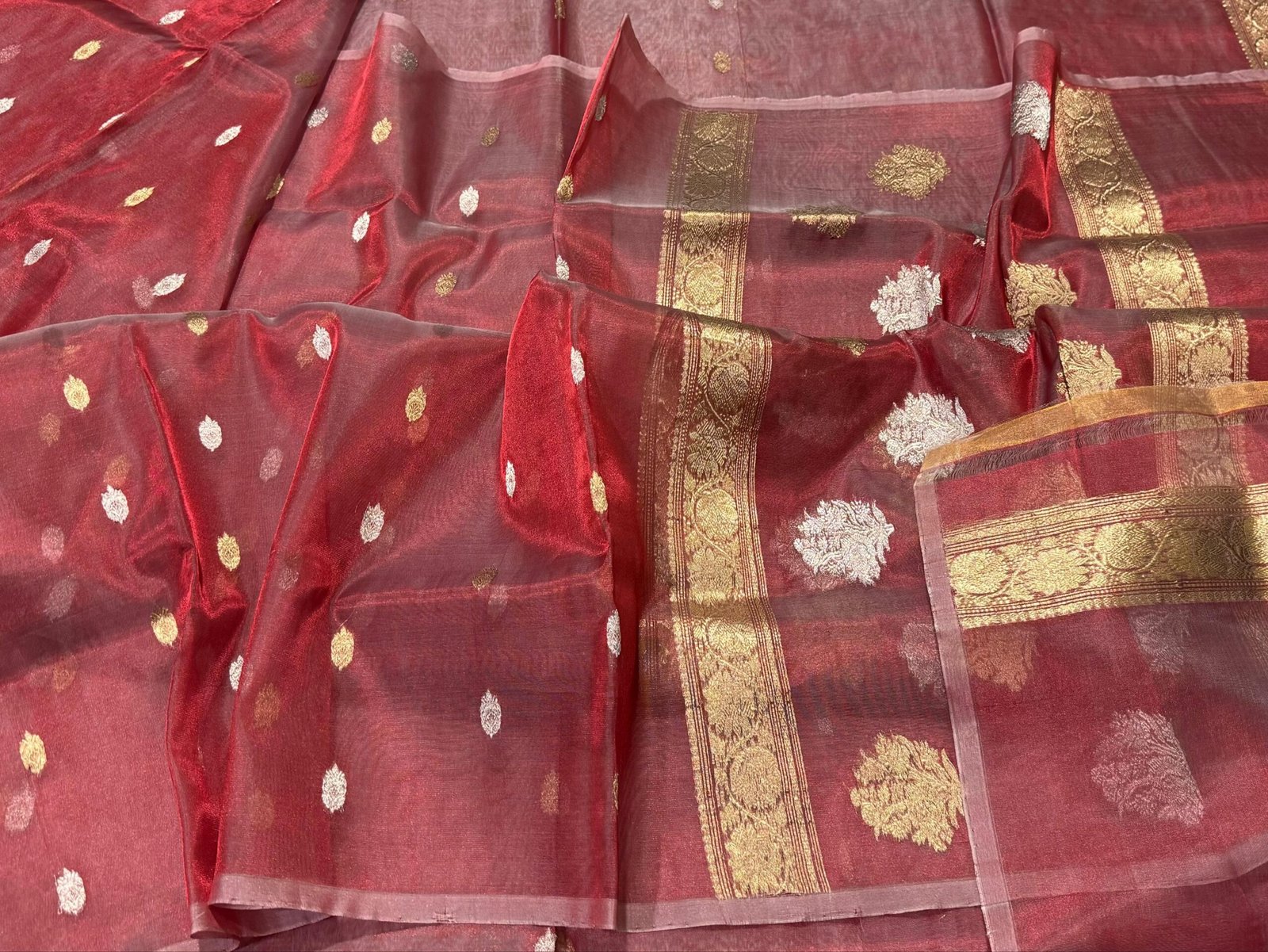 Banarasi Handloom Silk Tissue Saree in Red