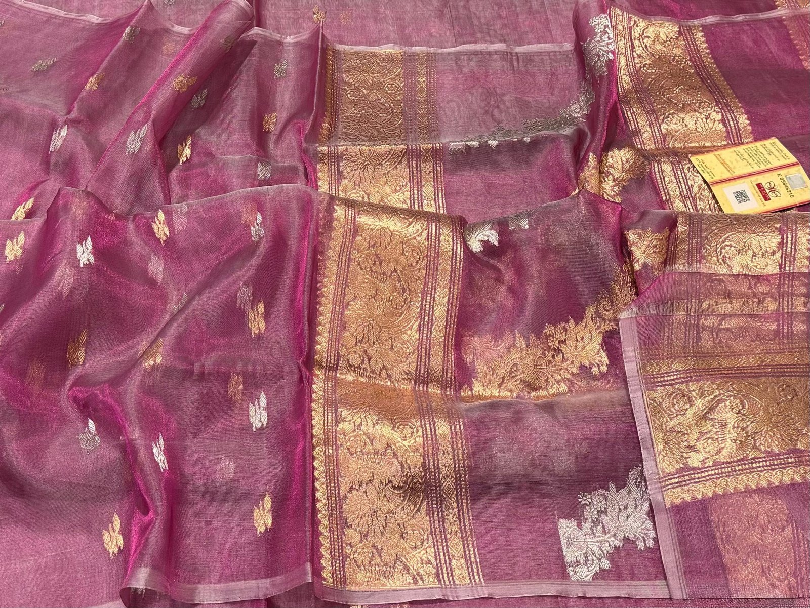 Banarasi Handloom Silk Tissue Saree in Rani