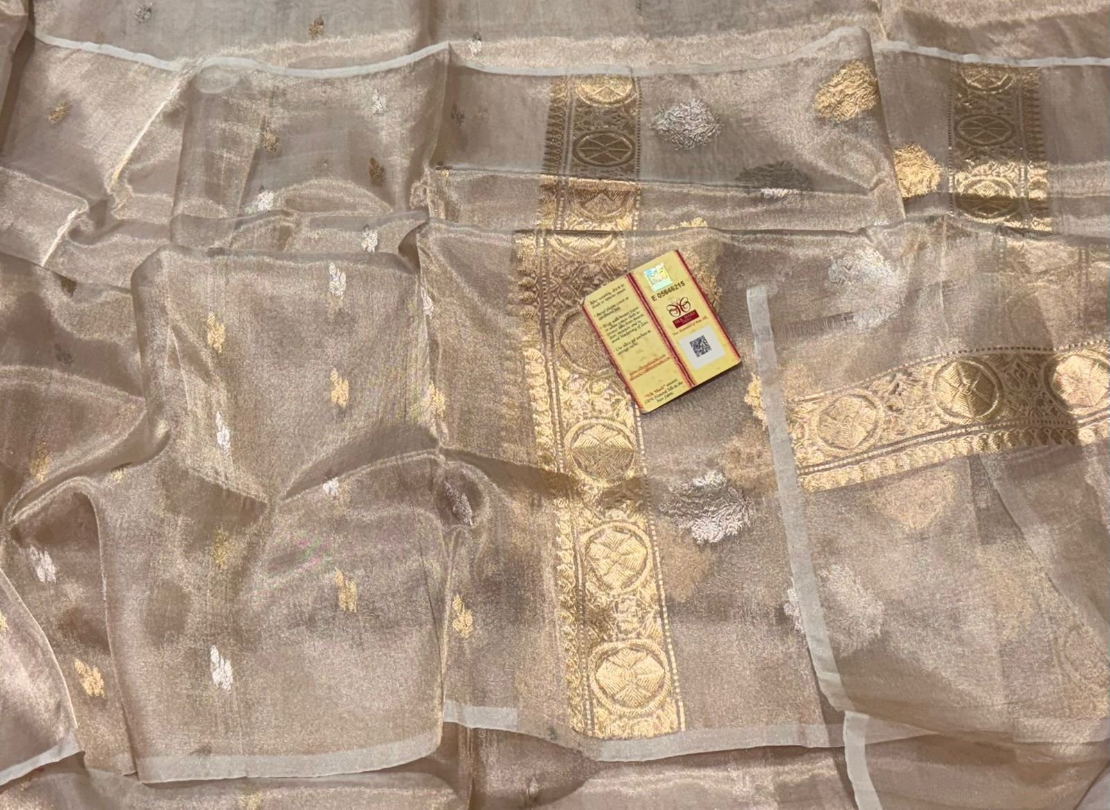 Banarasi Handloom Silk Tissue Saree in Light Gold