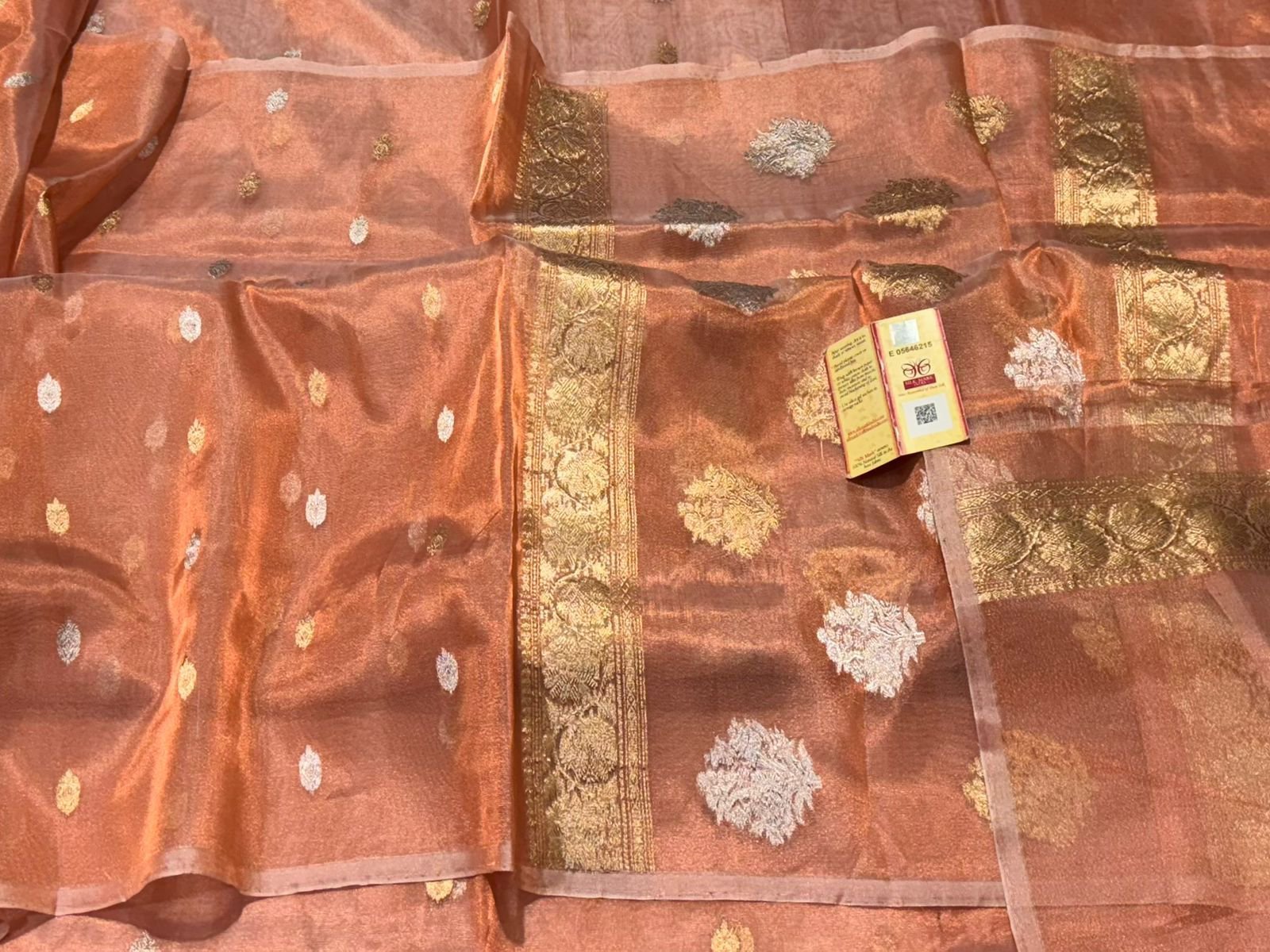 Banarasi Handloom Tissue Saree in Burnt Orange