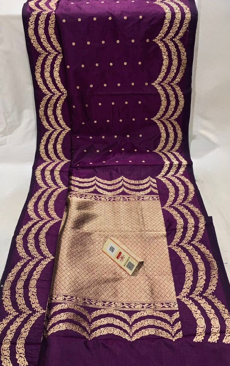 Banarasi Pure Katan Silk Saree Border Wavy