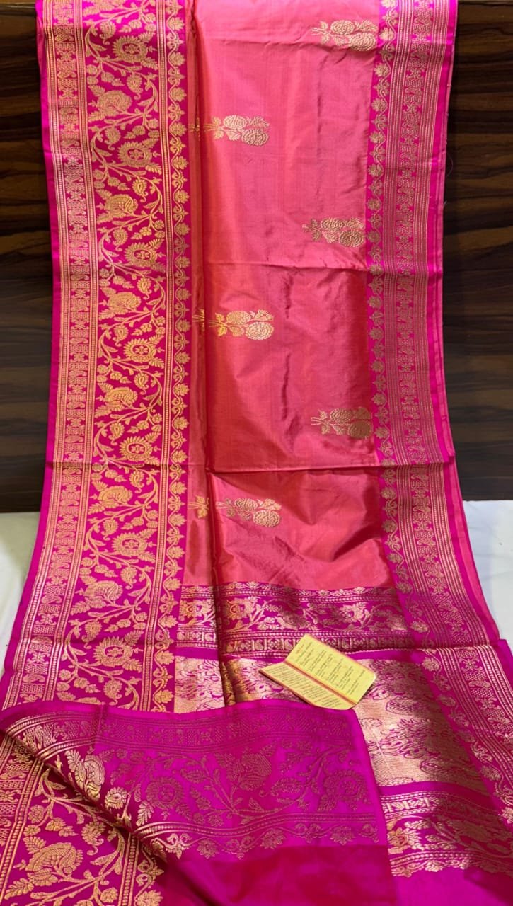 Banarasi Handloom Pure Katan Silk Saree Rani Pink