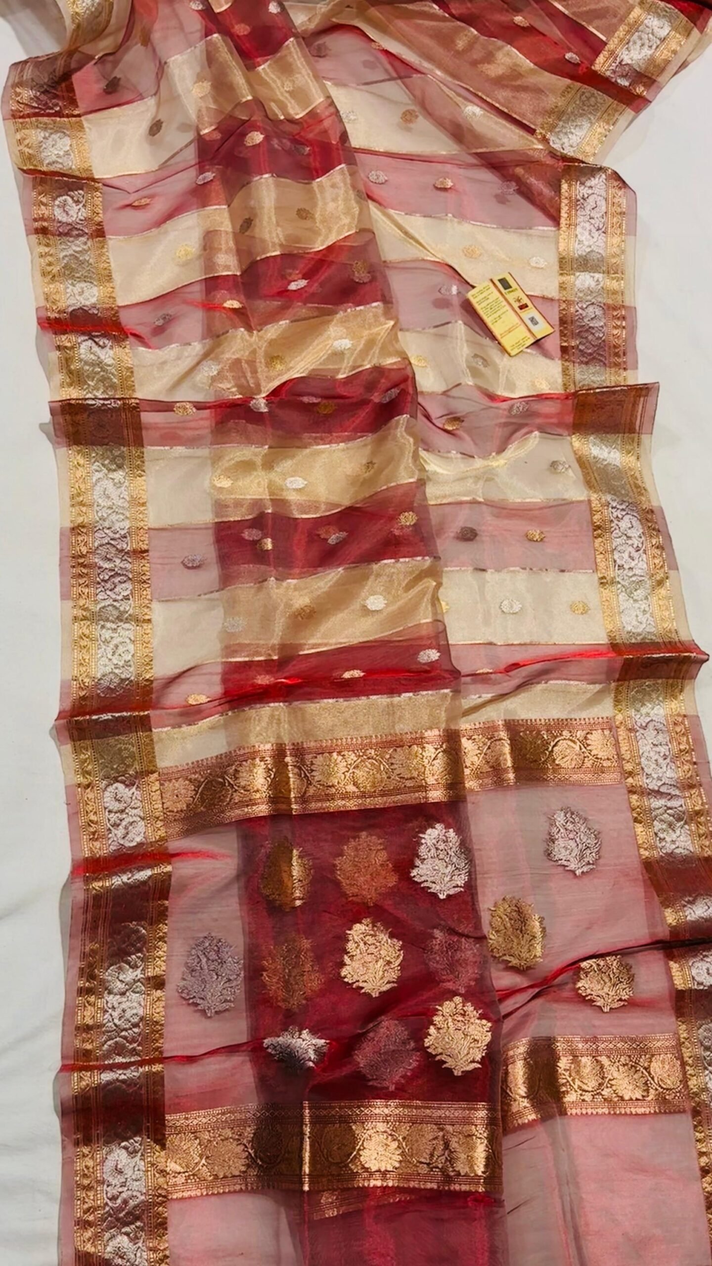 Designer Maroon-Gold Tissue Saree with Grand Zari Pallu – Ethnic Royal Charm