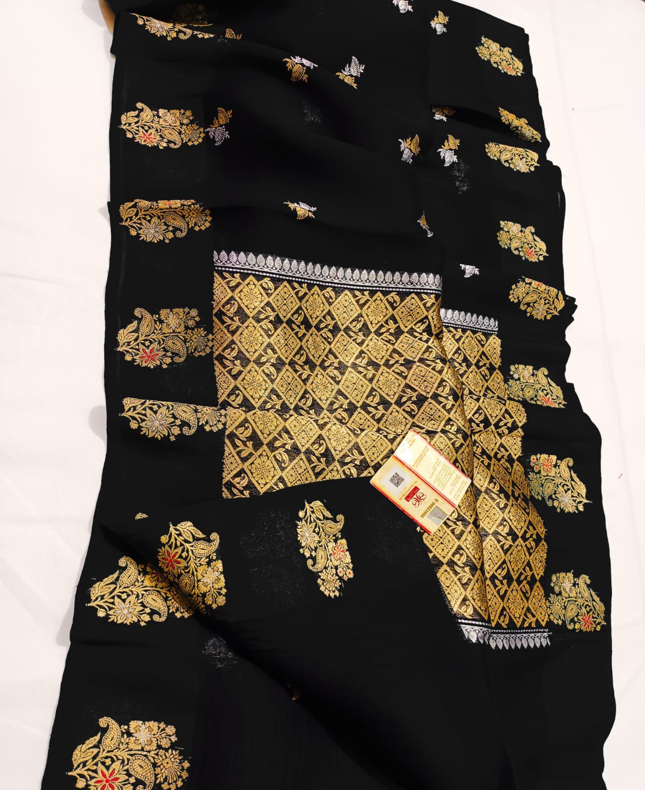 Royal Black Pure Kora Organza Saree – Elegance in Every Weave