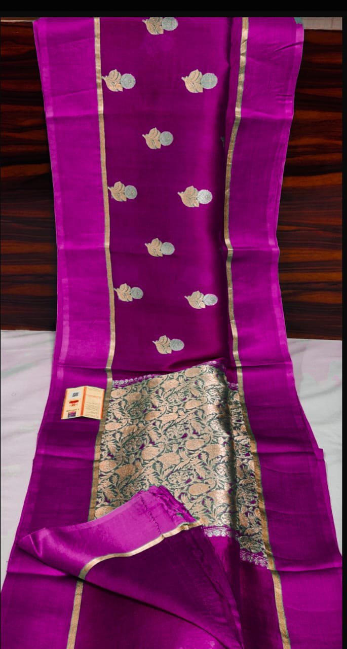 Magenta Pink Pure Kora Organza Saree – Grace with Glamour