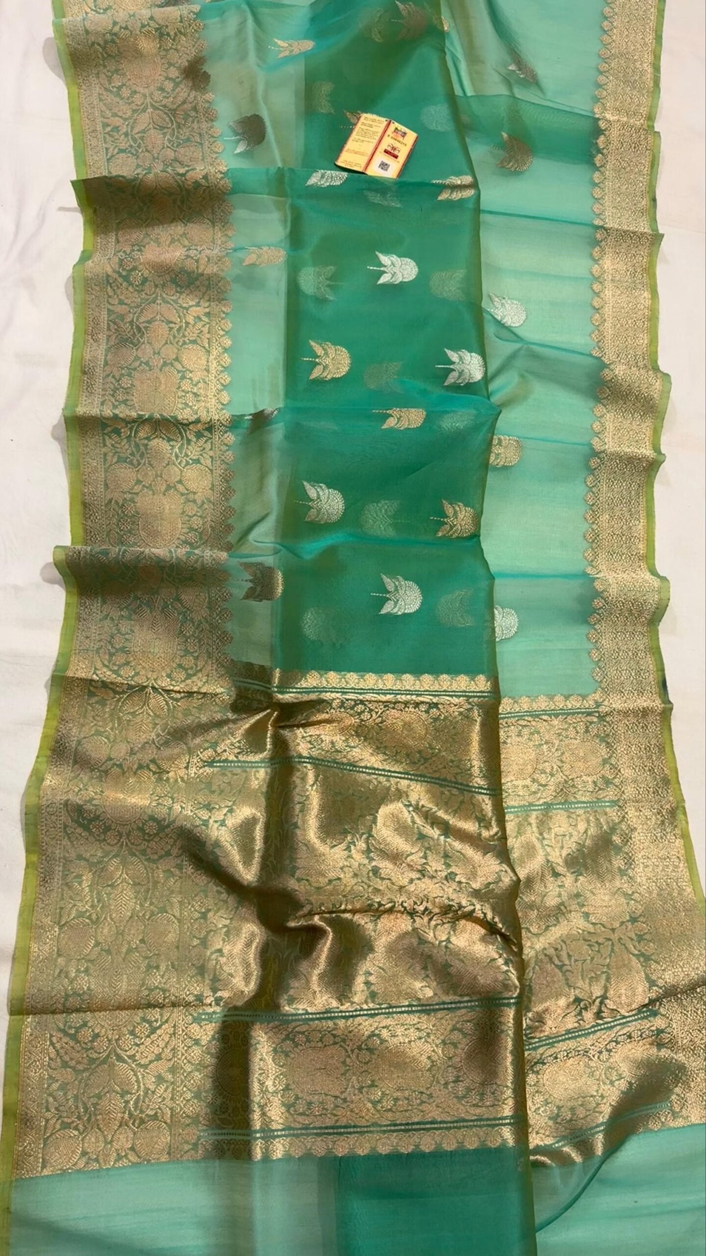 Sea Breeze Grace – Pure Kora Silk Saree in Sea Green with Zari Elegance