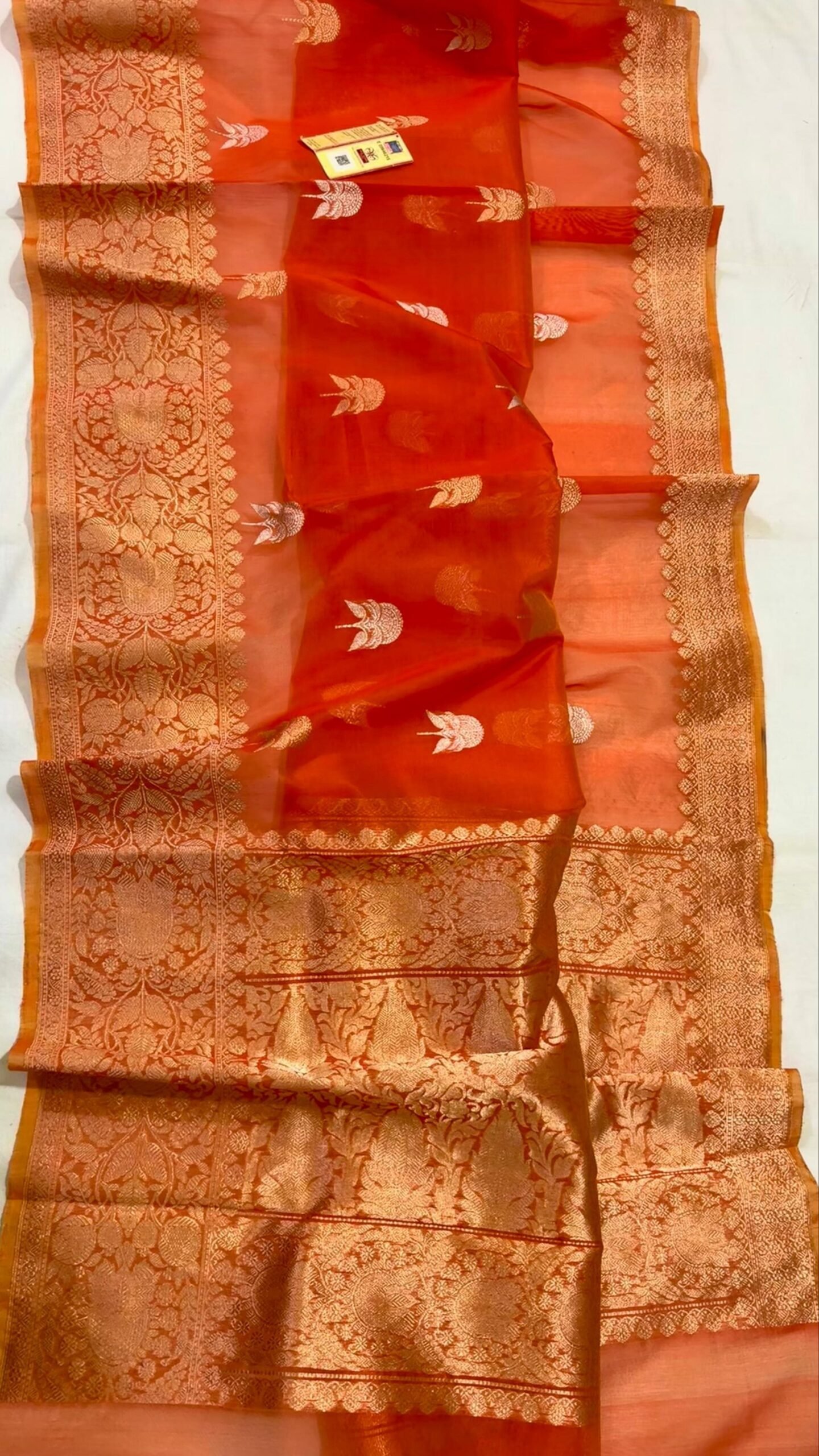 Festive Flame – Pure Kora Silk Saree in Radiant Orange with Copper-Gold Zari