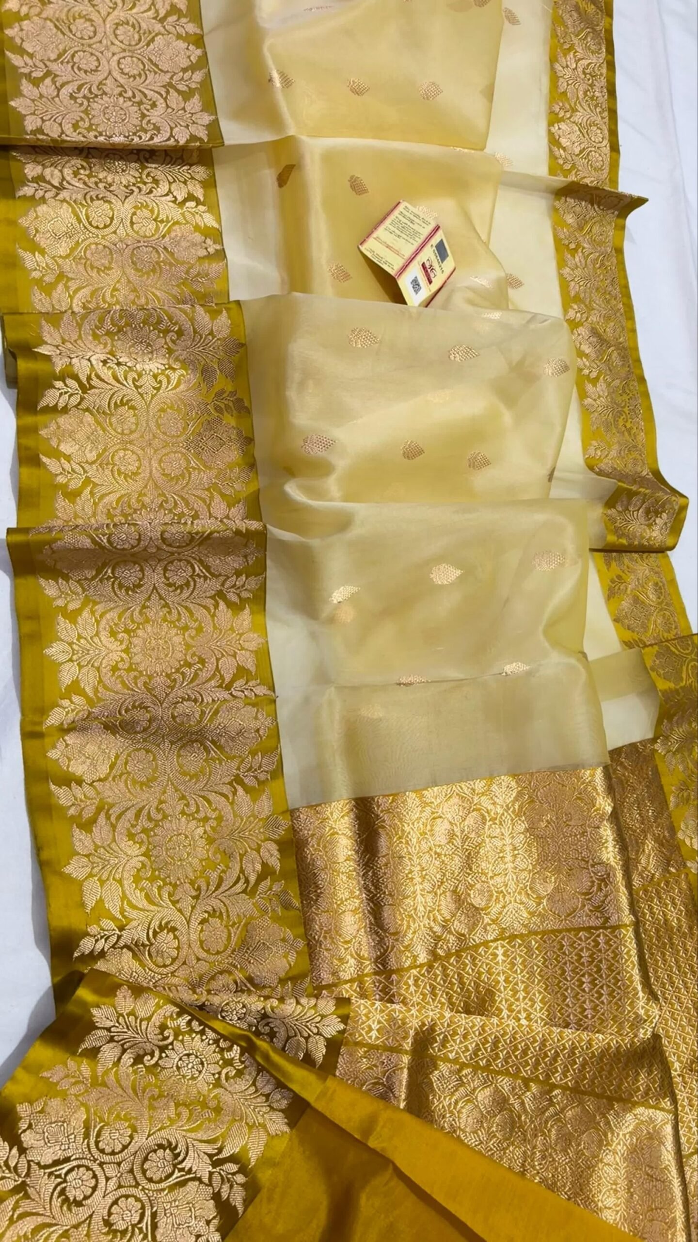 Golden Grace – Pure Kora Silk Saree in Mustard Yellow and Gold Zari