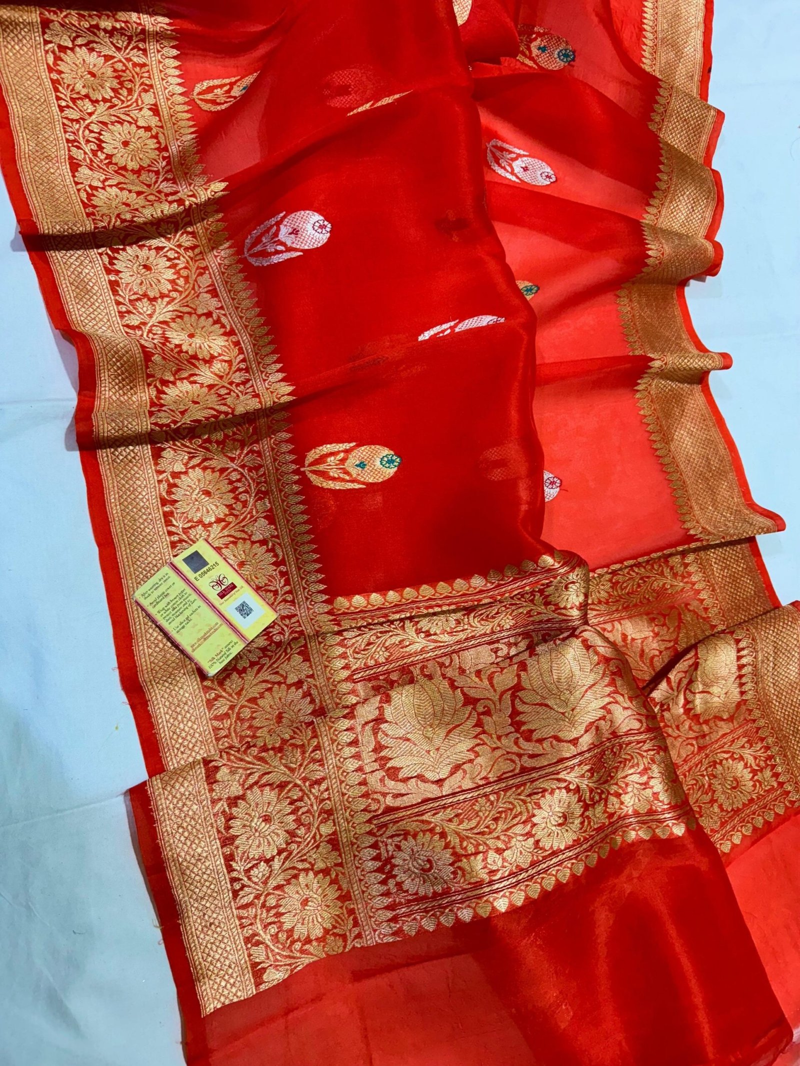 Banarasi Glow – Red Pure Kora Silk Saree with Mashru Border