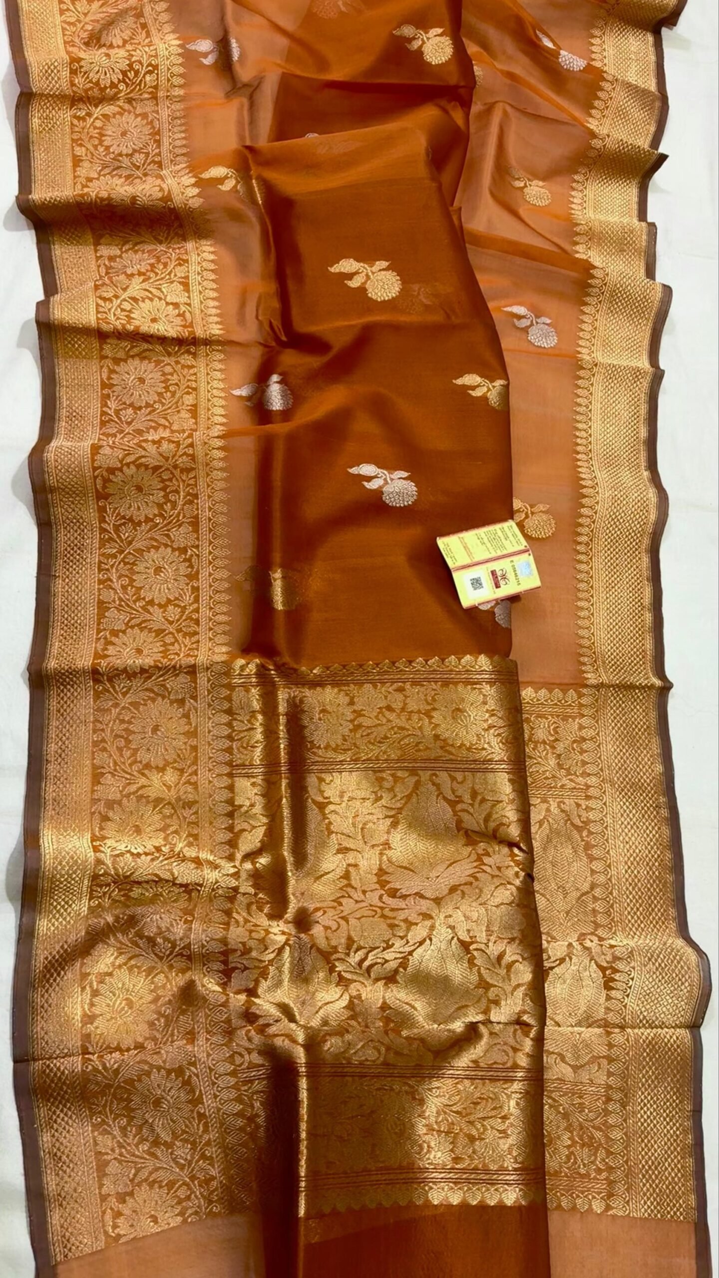 Regal Rust – Pure Kora Silk Saree with Golden Mashru Border