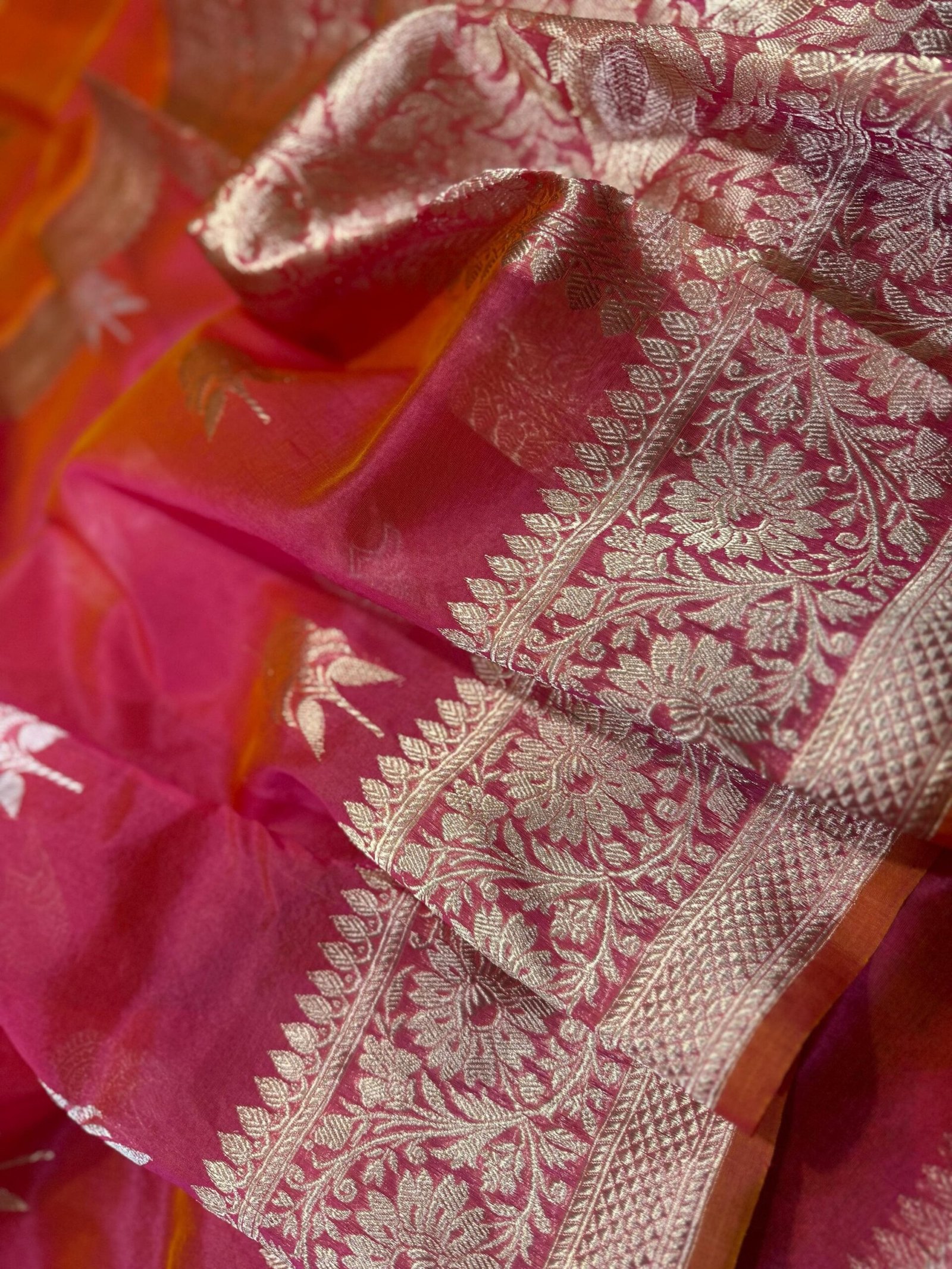 Blush Royale – Pure Kora Silk Saree with Silver Zari Mashru Border