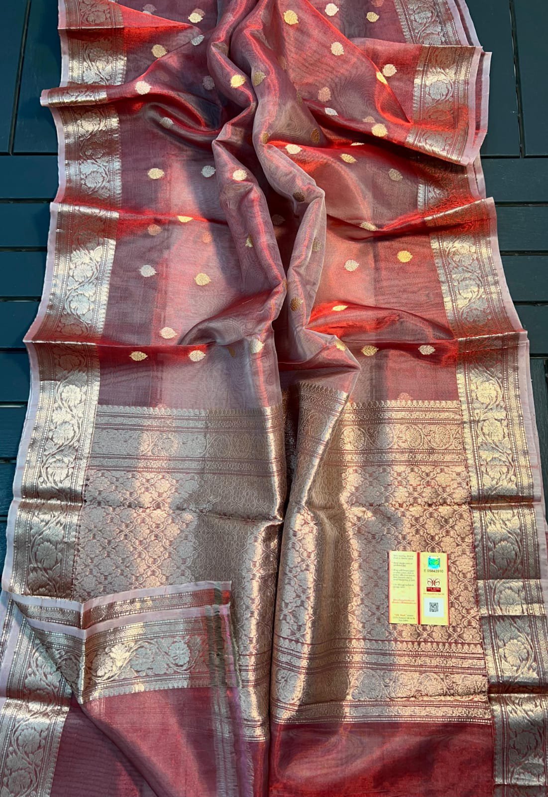 Gulab Noor Tissue Silk Saree with Handwoven Kadua Work