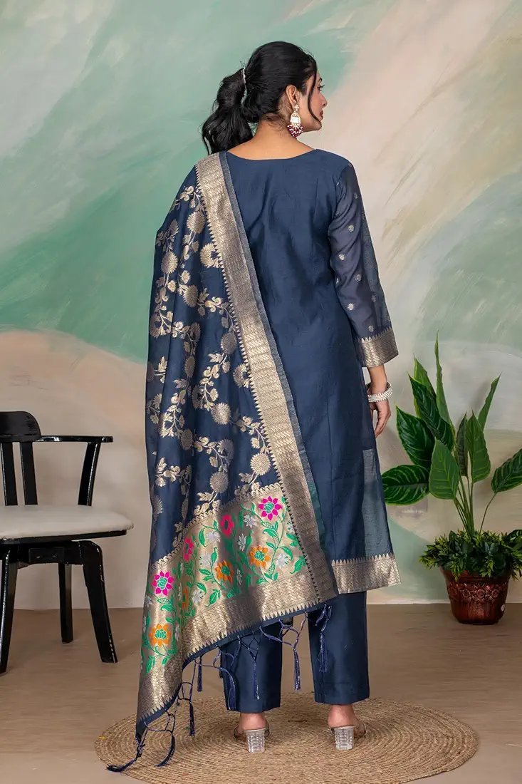 Banarasi Cotton Silk Tilfi Jamdani Dress Material