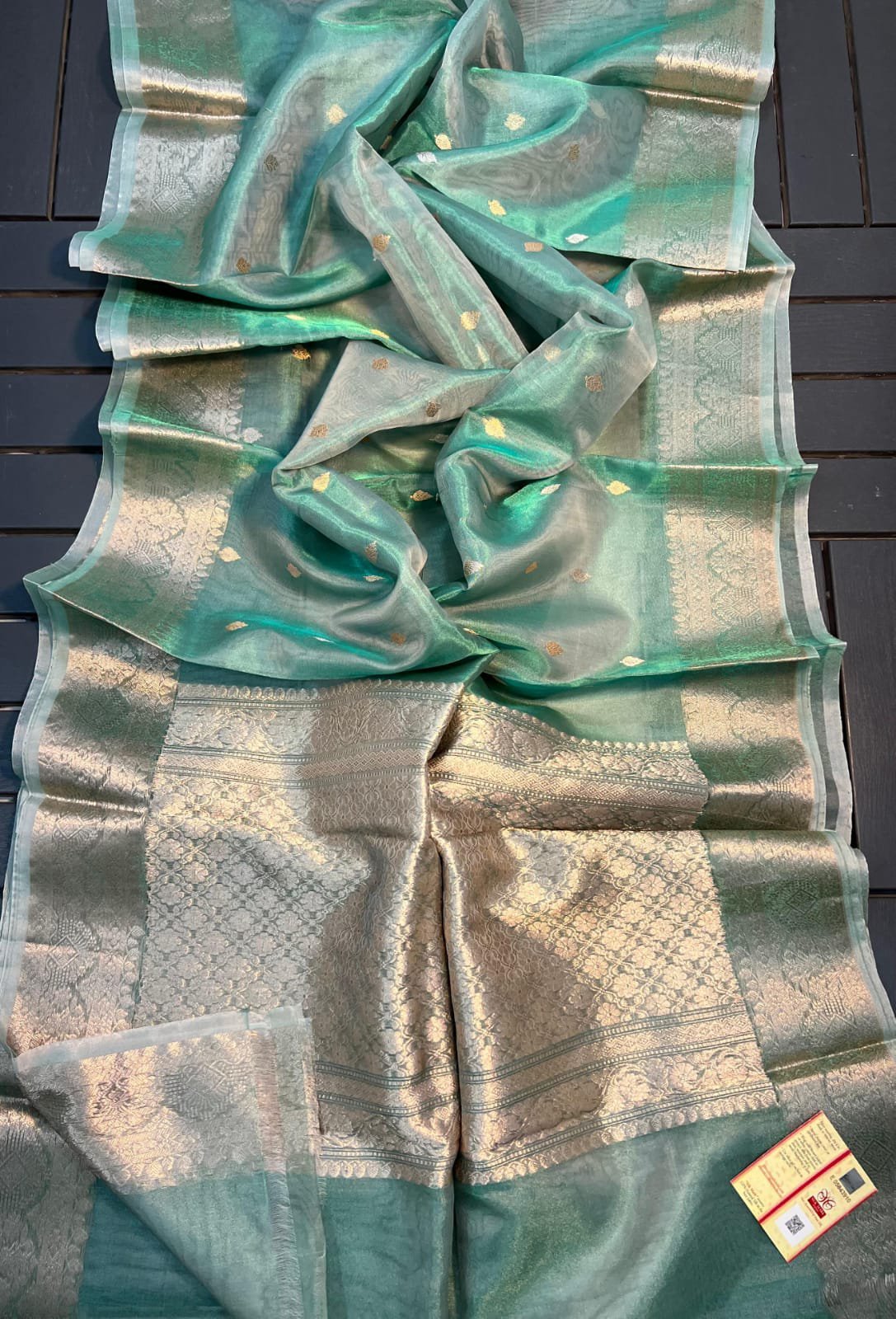 Mint Glow Banarasi Tissue Saree – Kadua Edition