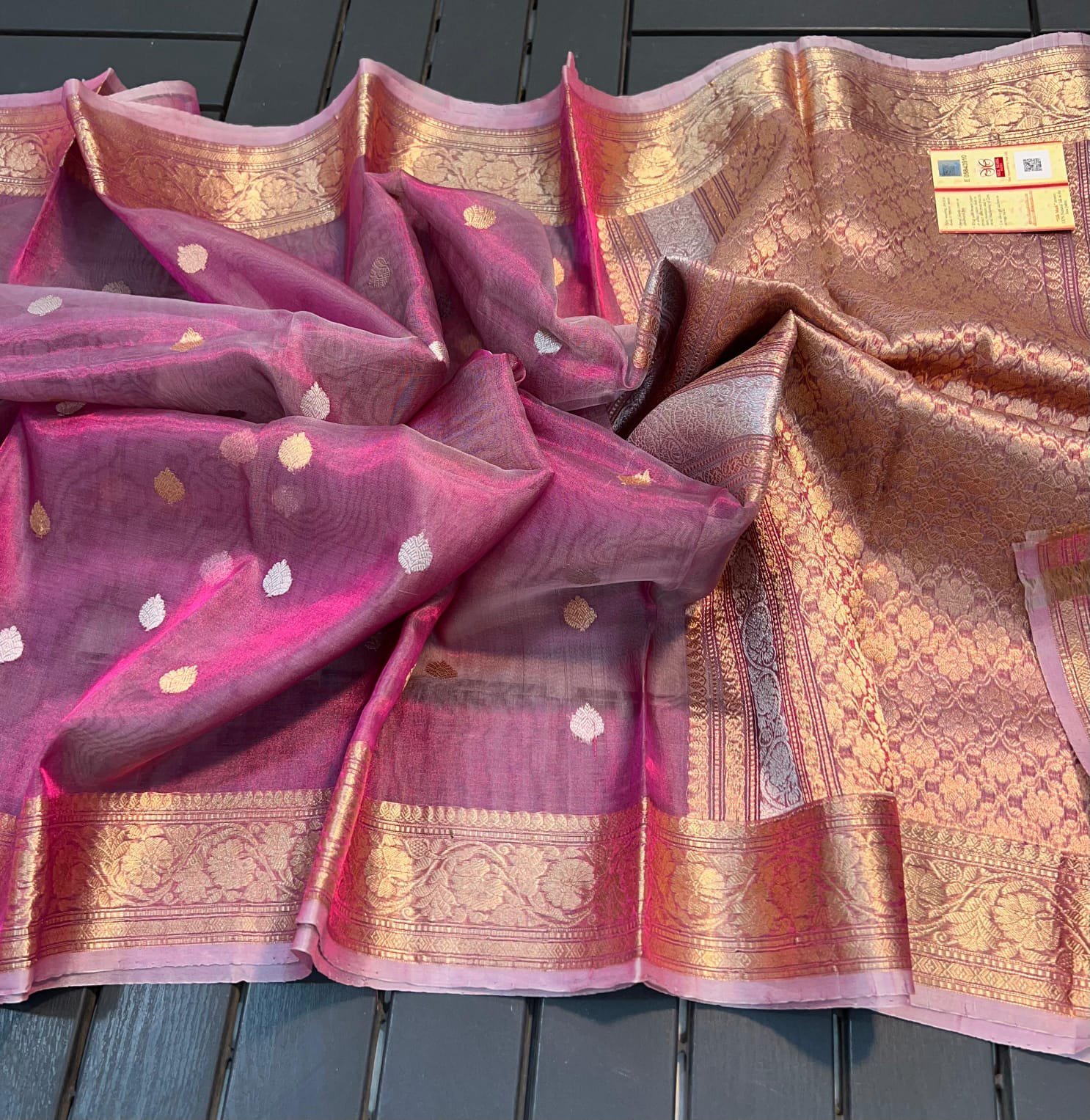 Pink Mauve Banarasi Tissue Silk Saree with Kadua Buti