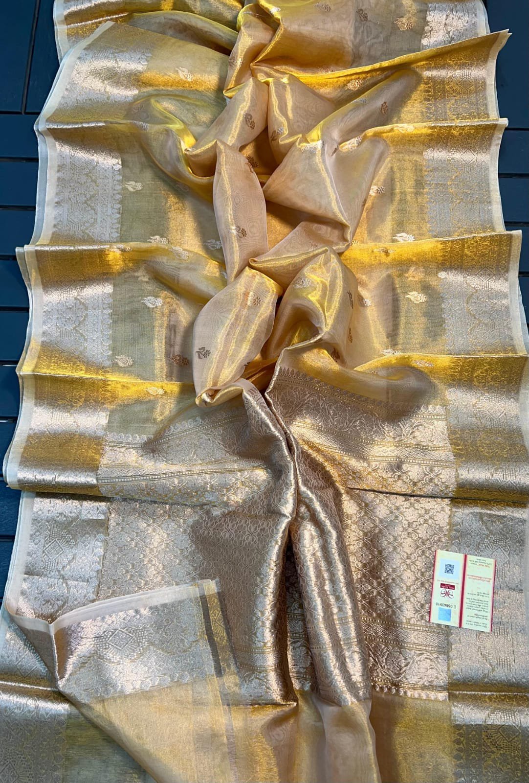Rose Gold Banarasi Tissue Silk Saree – Kadua Weave Elegance
