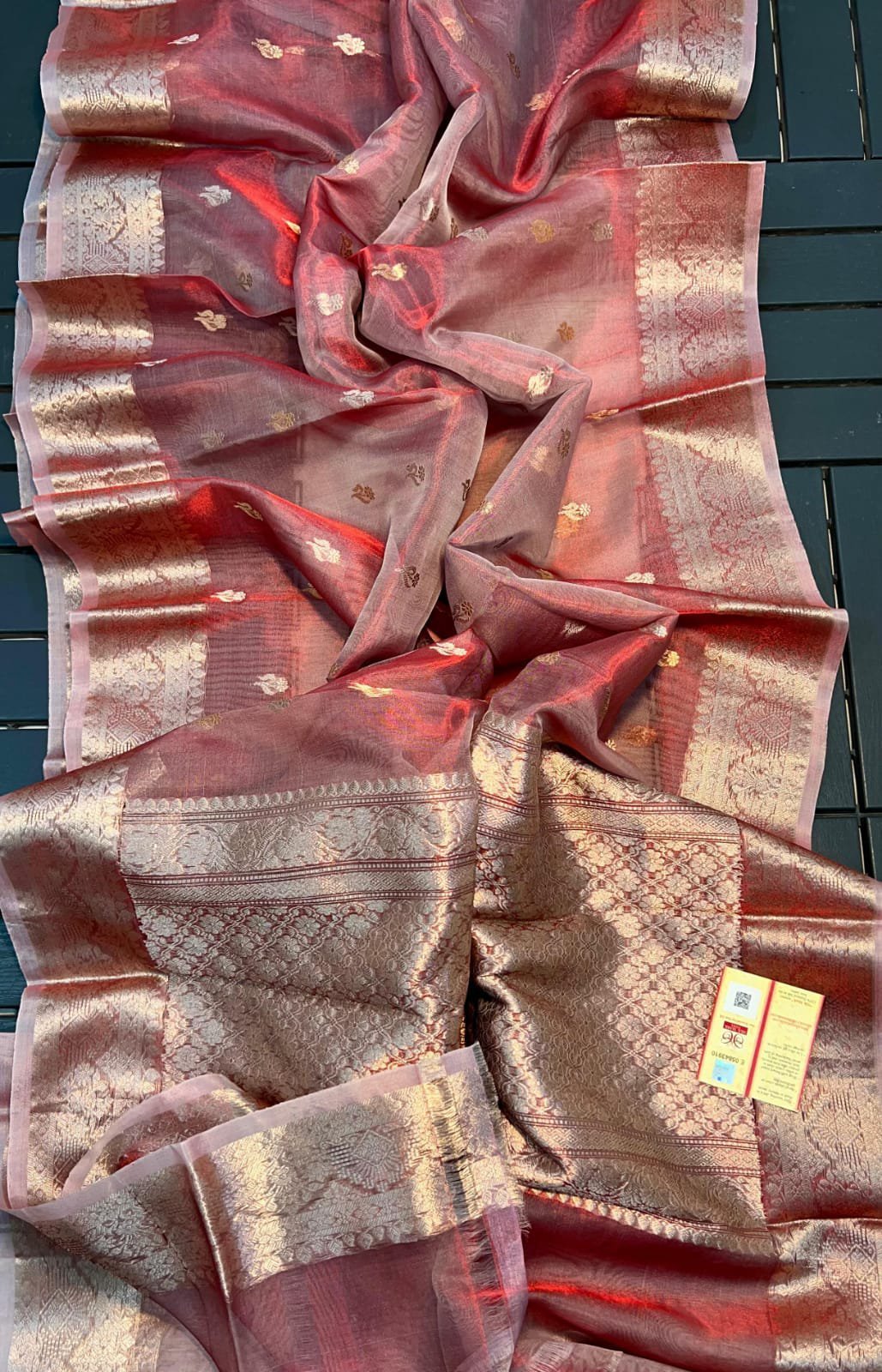 Blush Gold Banarasi Tissue Saree – Kadua Beauty