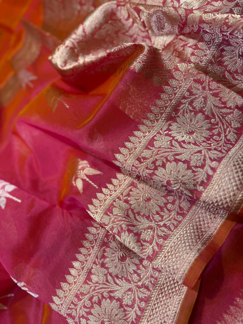 Banarasi Handloom Pure Kora Silk Saree with Mashru Border