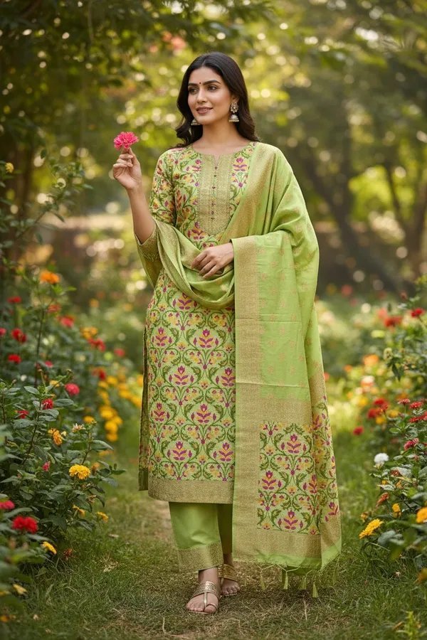 Banarasi Silk Meena Weaving Suits Wholesale – Matching Top & Dupatta – 6 Pcs Unstitched Set Banarasi Silk Meena Weaving Suits Wholesale – Matching Top & Dupatta – 6 Pcs Unstitched Set - Image 4