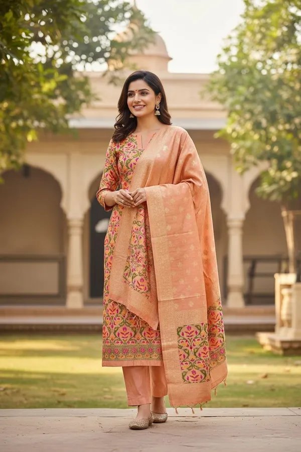 Banarasi Silk Meena Weaving Suits Wholesale – Matching Top & Dupatta – 6 Pcs Unstitched Set Banarasi Silk Meena Weaving Suits Wholesale – Matching Top & Dupatta – 6 Pcs Unstitched Set - Image 3