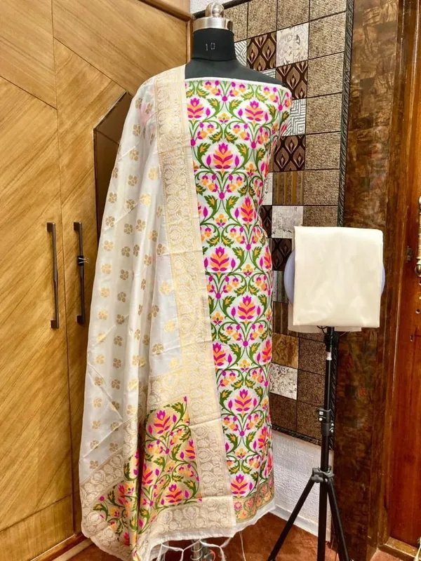 Banarasi Silk Meena Weaving Suits Wholesale – Matching Top & Dupatta – 6 Pcs Unstitched Set Banarasi Silk Meena Weaving Suits Wholesale – Matching Top & Dupatta – 6 Pcs Unstitched Set - Image 2