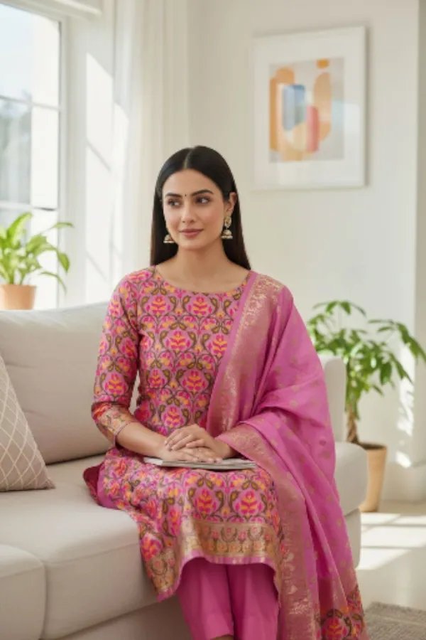 Banarasi Silk Meena Weaving Suits Wholesale – Matching Top & Dupatta – 6 Pcs Unstitched Set Banarasi Silk Meena Weaving Suits Wholesale – Matching Top & Dupatta – 6 Pcs Unstitched Set - Image 6