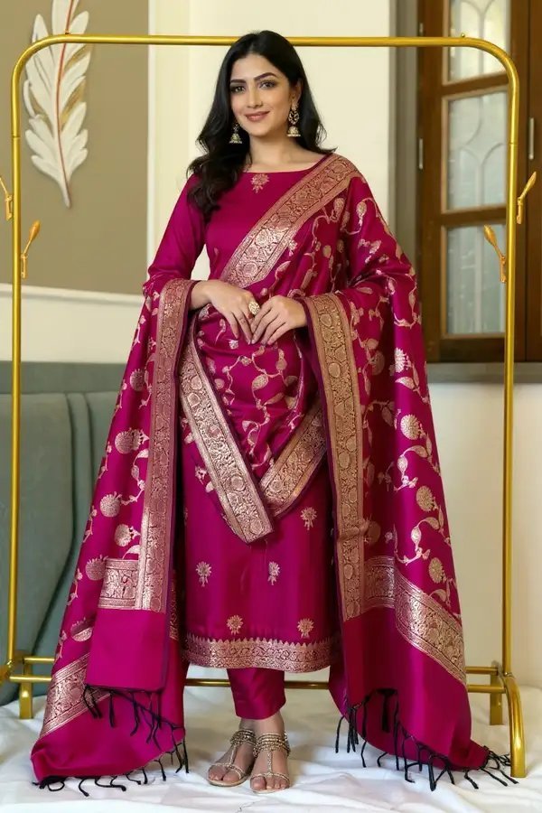 Banarasi Silk Zari Weaving Suit Set in – 5 Pcs Catalogue | Ansari Fashion - Image 2