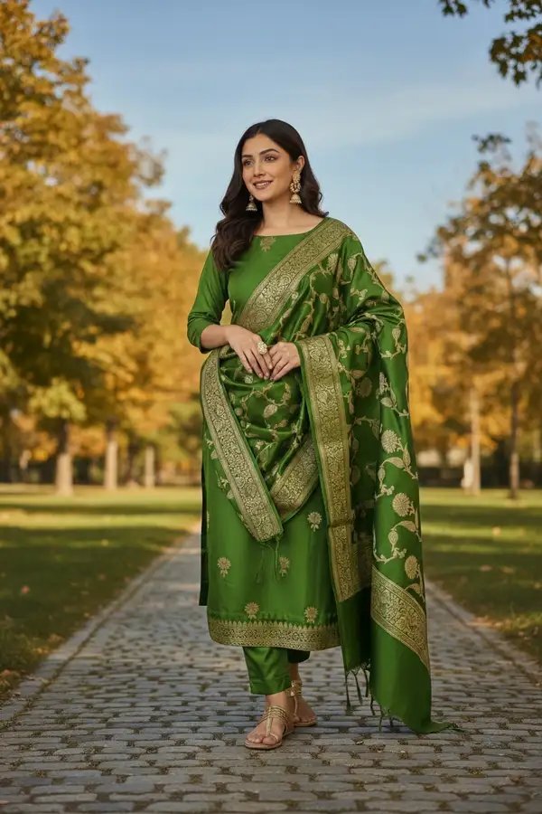 Banarasi Silk Zari Weaving Suit Set in – 5 Pcs Catalogue | Ansari Fashion - Image 3