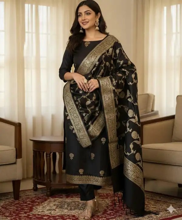 Banarasi Silk Zari Weaving Suit Set in – 5 Pcs Catalogue | Ansari Fashion - Image 5