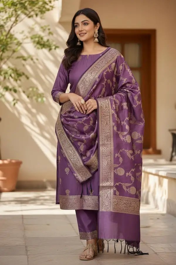 Banarasi Silk Zari Weaving Suit Set in – 5 Pcs Catalogue | Ansari Fashion - Image 6