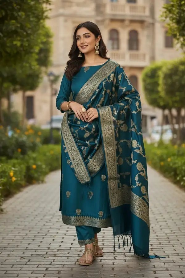 Banarasi Silk Zari Weaving Suit Set in – 5 Pcs Catalogue | Ansari Fashion - Image 4
