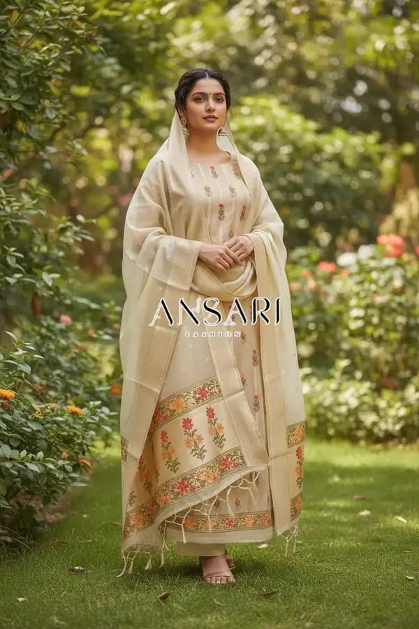 Peach Banarasi Jamdani Tilfi Meena Suit Set 6 Pcs Wholesale – Handwoven Cotton Silk with Floral Zari Dupatta | 6 Pcs Catalogue Peach Banarasi Jamdani Tilfi Meena Suit Set 6 Pcs Wholesale – Handwoven Cotton Silk with Floral Zari Dupatta | 6 Pcs Catalogue - Image 5