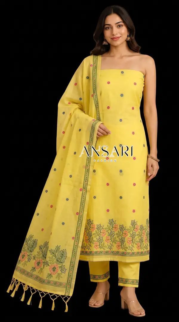Banarasi Jamdani Cotton Suits Wholesale – Floral Border & Buti Design | Design No. 120 | 5 Pcs Catalogue - Image 3