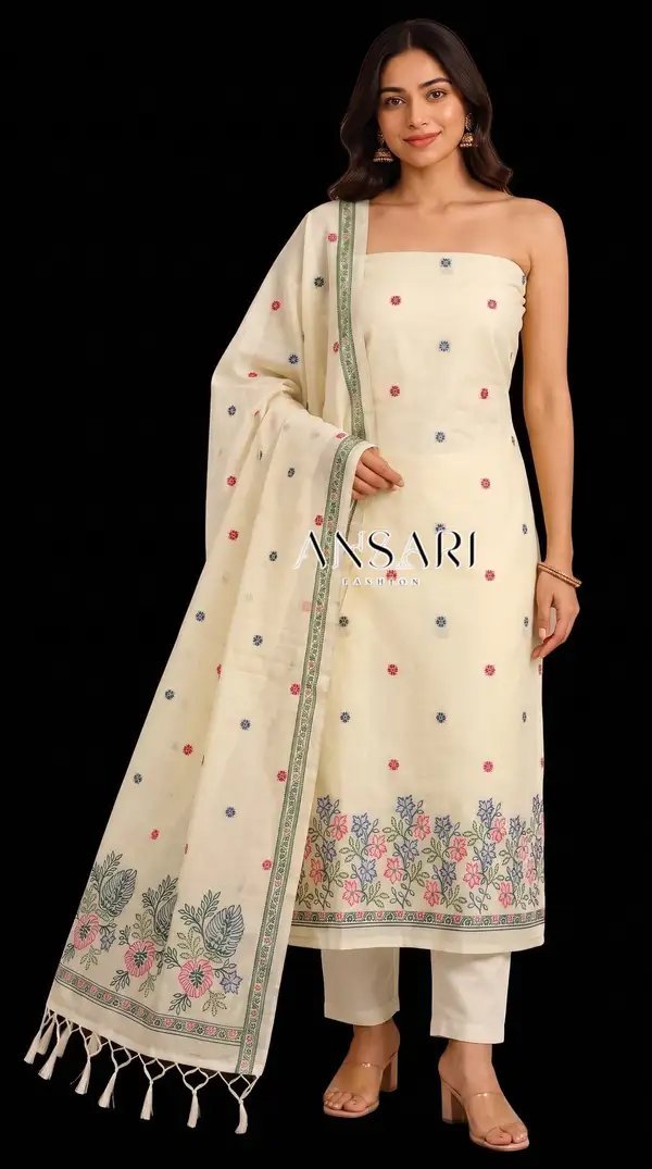 Banarasi Jamdani Cotton Suits Wholesale – Floral Border & Buti Design | Design No. 120 | 5 Pcs Catalogue - Image 6