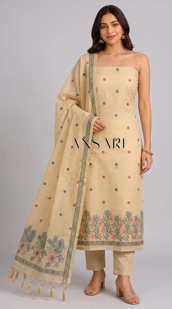 Banarasi Jamdani Cotton Suits Wholesale – Floral Border & Buti Design | Design No. 120 | 5 Pcs Catalogue - Image 4