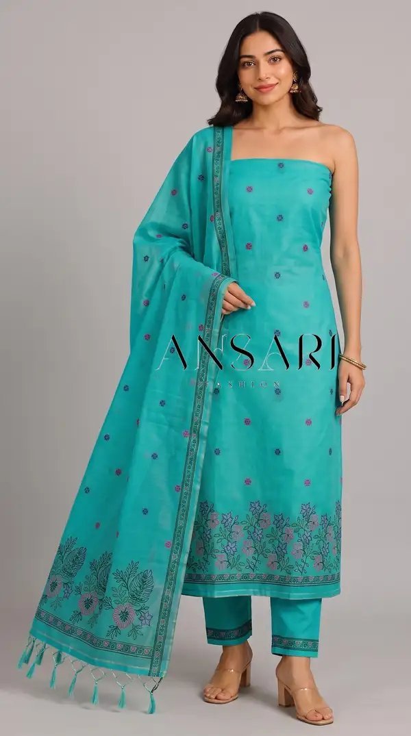 Banarasi Jamdani Cotton Suits Wholesale – Floral Border & Buti Design | Design No. 120 | 5 Pcs Catalogue - Image 5