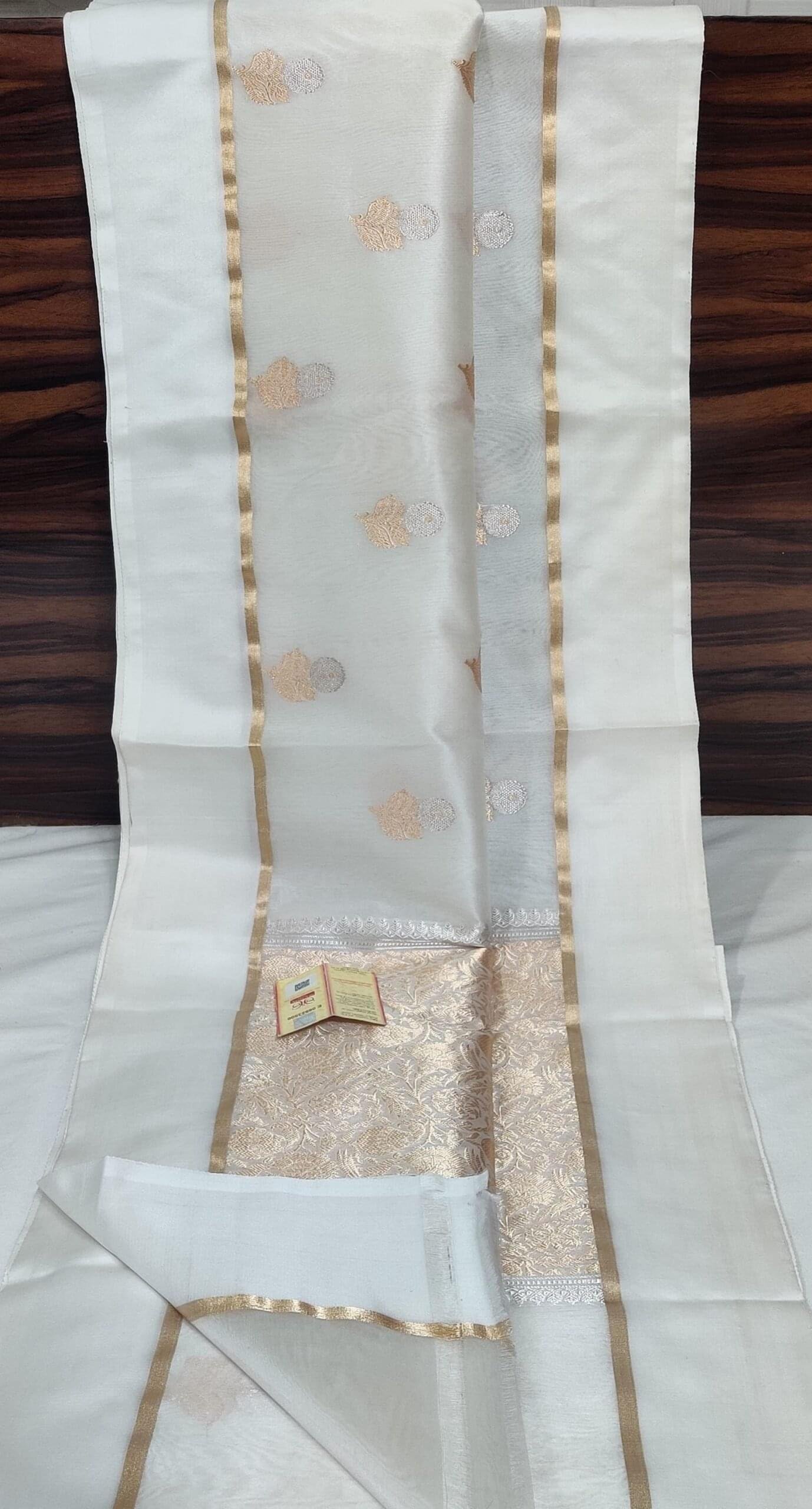 Pearl Grace – Pure Kora Organza Saree in White Elegance