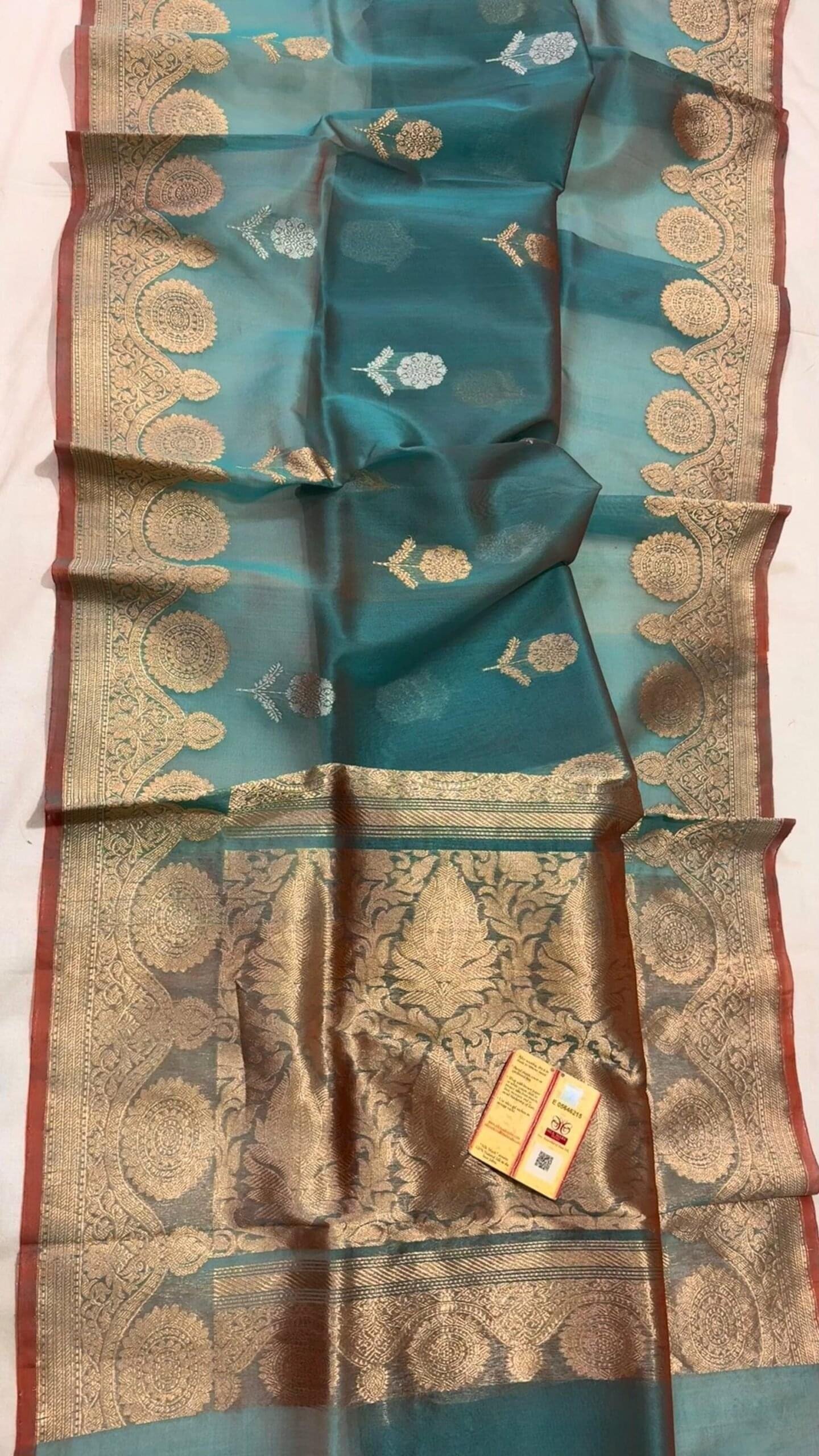 Teal Royale – Pure Kora Silk Saree with Grand Zari Weave