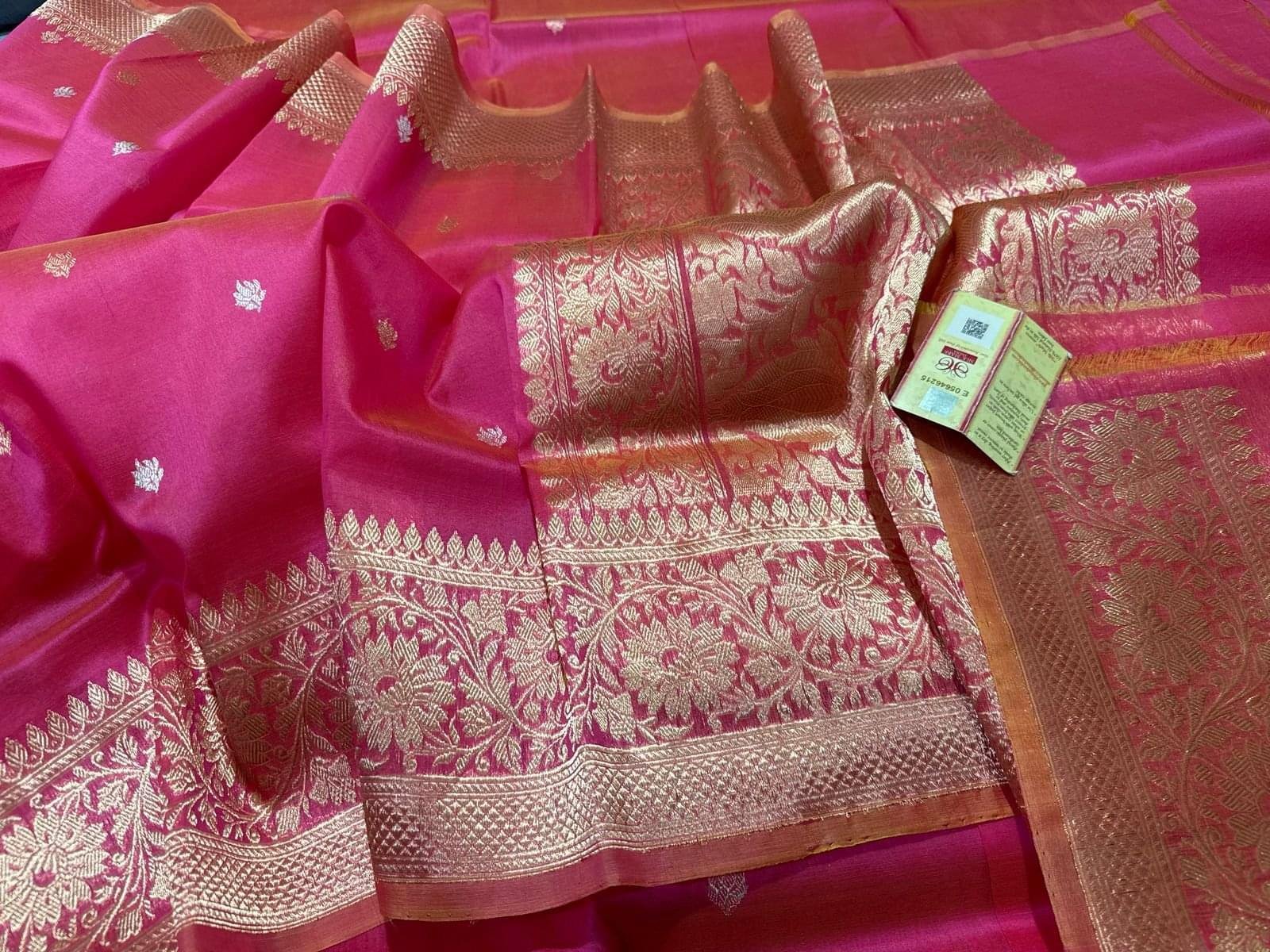 Gulabi Charm – Pure Kora Silk Saree in Pink with Golden Zari Work