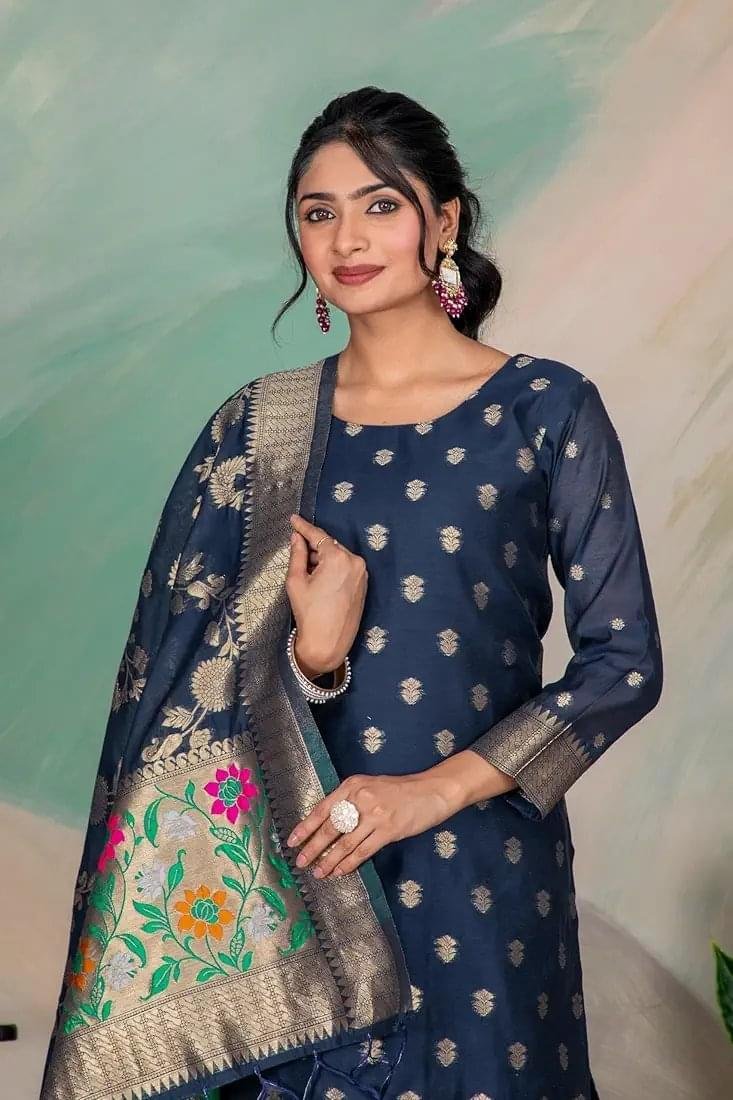 Banarasi Cotton Silk Tilfi Jamdani Dress Material