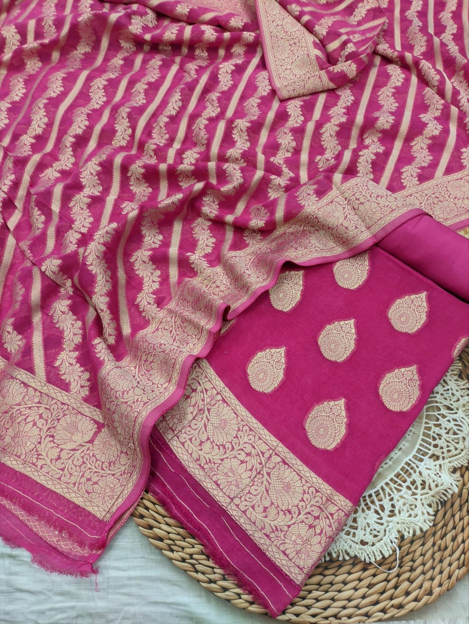 Premium Viscose Georgette Suit Set – 10 Pcs Wholesale Bundle | Heavy Zari Work dark set