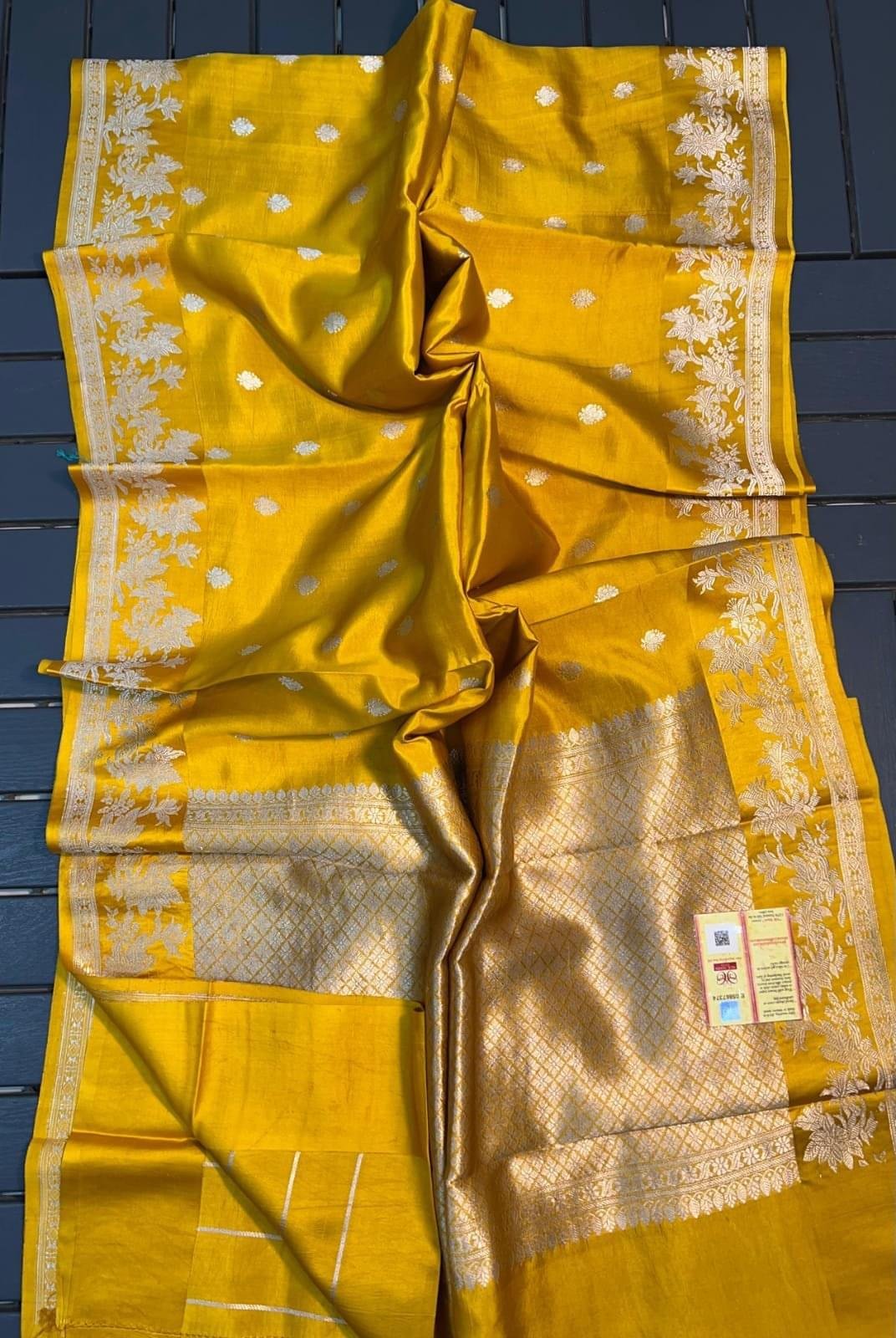 Banarasi Pure Raw Mango Silk Saree – Mustard Yellow Opulence