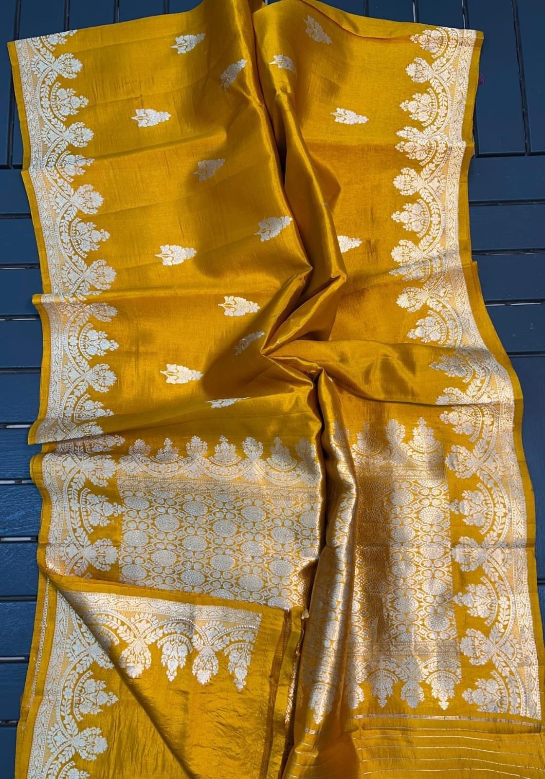Mustard Yellow Banarasi Raw Mango Silk Saree