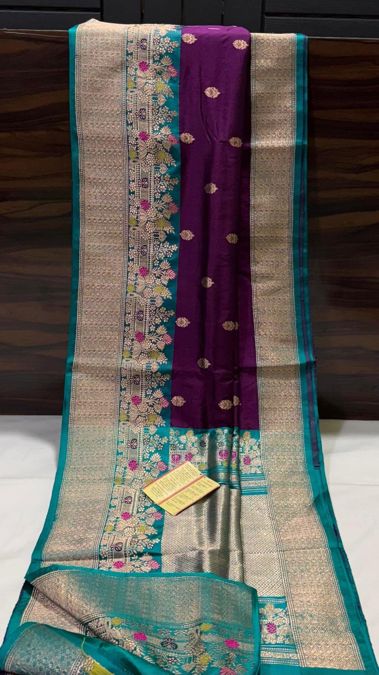 Handloom Banarasi Pure Katan Silk Saree — Mashru Border & Paithani Katan